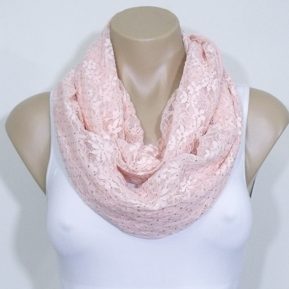 Candie's Peach Lace Infinity Scarf NWT